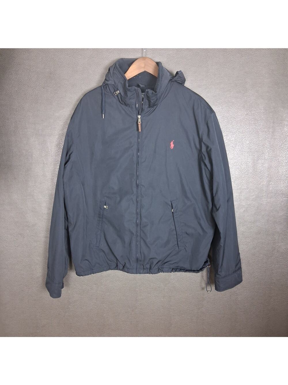 Polo Ralph Lauren Jacket Mens Size XL Softshell Hooded Stowaway Red Pony Navy